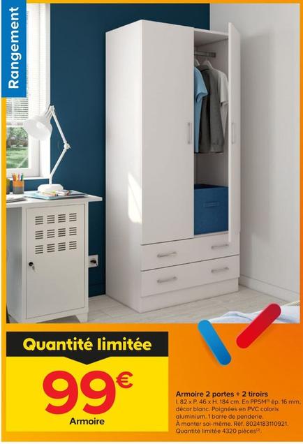 Armoire 2 Portes + 2 Tiroirs offre à 99€ sur Castorama