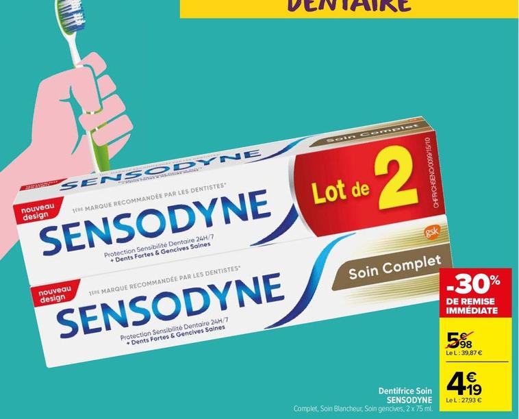 Sensodyne - Dentifrice Soin offre à 4,19€ sur Carrefour Market