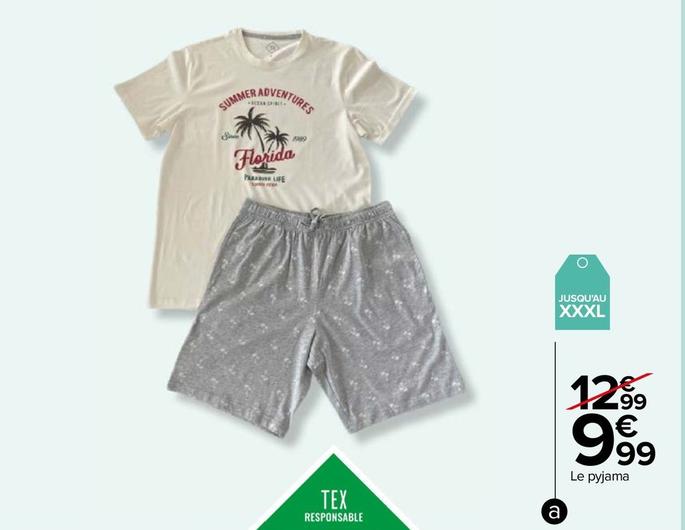 Pyjama Court Bio Homme  offre à 9,99€ sur Carrefour Market