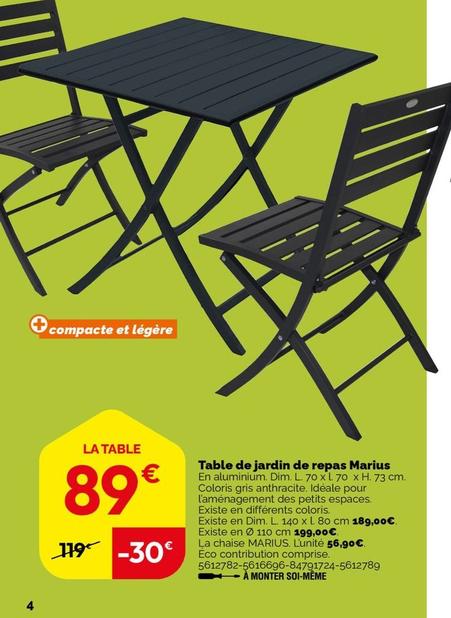 Table De Jardin De Repas Marius  offre à 89€ sur Weldom
