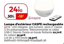 Caspe - Lampe D'Exterieur Rechargeable  offre à 24,9€ sur Weldom
