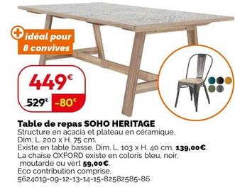 Soho Heritage - Table De Repas  offre à 449€ sur Weldom