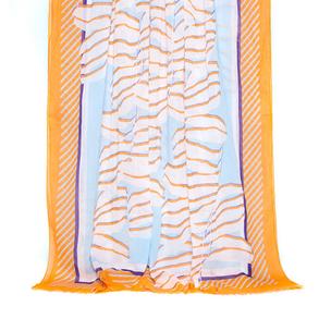 grand paréo femme - imprimé palmes - bleu/orange - 100% coton - 100x180 cm