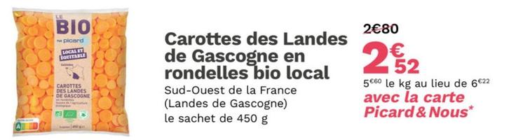 Picard - Carottes Des Landes De Gascogne En Rondelles Bio Local offre à 2,52€ sur Picard