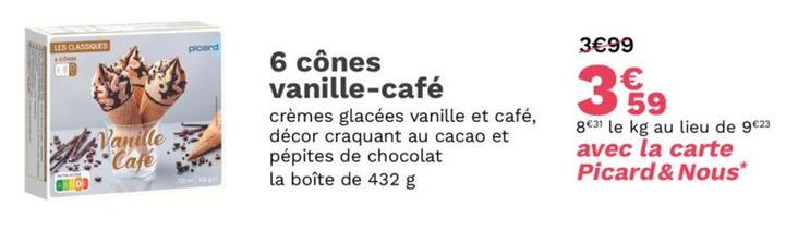6 Cônes Vanille Café offre à 3,59€ sur Picard
