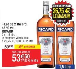 Ricard - Lot De 2 45% Vol. offre à 53,5€ sur Cora