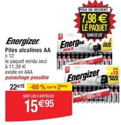 Energizer - Piles Alcalines Aa offre à 11,39€ sur Cora