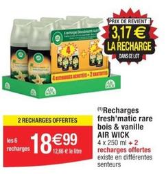 Air Wick - Recharges Fresh'Matic Rare Bois & Vanille  offre à 18,99€ sur Cora