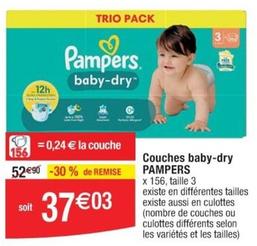 Pampers - Couches Baby-Dry offre à 37,03€ sur Cora