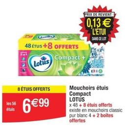 Lotus - Mouchoirs Étuis Compact offre à 6,99€ sur Cora