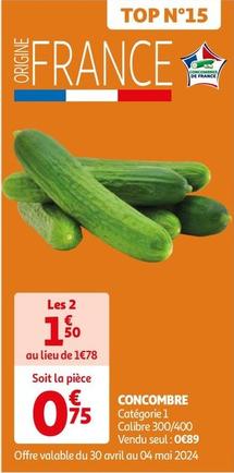 Concombre offre à 0,75€ sur Auchan Hypermarché