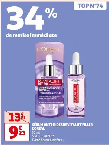 L'Oreal Paris - Sérum Anti-Rides Revitalift Filler offre à 9,23€ sur Auchan Hypermarché