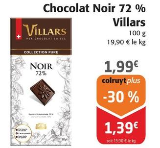 Villars - Chocolat Noir 72 % offre à 1,99€ sur Colruyt