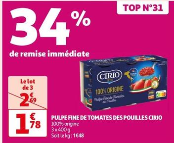 Cirio - Pulpe Fine De Tomates Des Pouilles  offre à 1,78€ sur Auchan Hypermarché