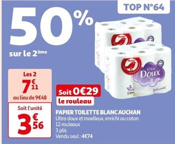Auchan - Papier Toilette Blanc offre à 3,56€ sur Auchan Hypermarché