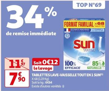 Sun - Tablettes Lave-Vaisselle Tout En 1 Sun offre à 7,9€ sur Auchan Hypermarché