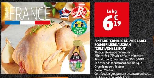 Filiere Auchan "Cultivons Le Bon" - Pintade Fermiere De Lyre Label Rouge offre à 6,19€ sur Auchan Hypermarché