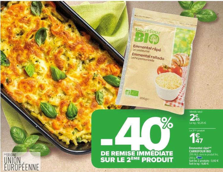 Carrefour - Emmental Râpé Bio offre à 2,45€ sur Carrefour