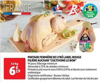 Auchan - Pintade Fermière De Lyré Label Rouge Filière "Cultivons Le Bon"
