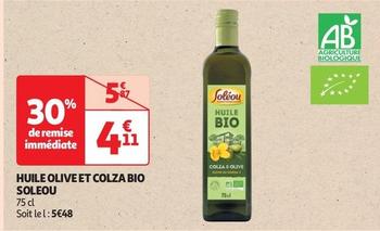  Soleou - Huile Olive Et Colza Bio offre à 4,11€ sur Auchan Supermarché
