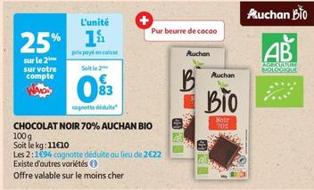 Auchan Bio - Chocolat Noir 70%  offre à 1,11€ sur Auchan Supermarché