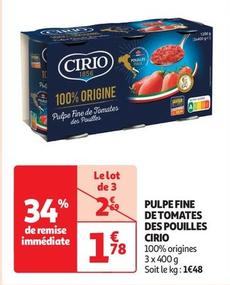 Cirio - Pulpe Fine De Tomates Des Pouilles offre à 1,78€ sur Auchan Supermarché