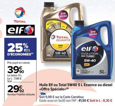 Elf - Huile 5w40 5 L Essence offre à 39,9€ sur Carrefour Market
