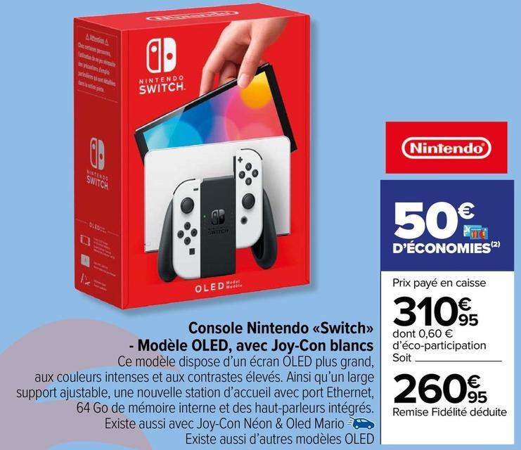 Nintendo  - Console Switch Modèle Oled, Avec Joy Con Blancs offre à 310,95€ sur Carrefour Market