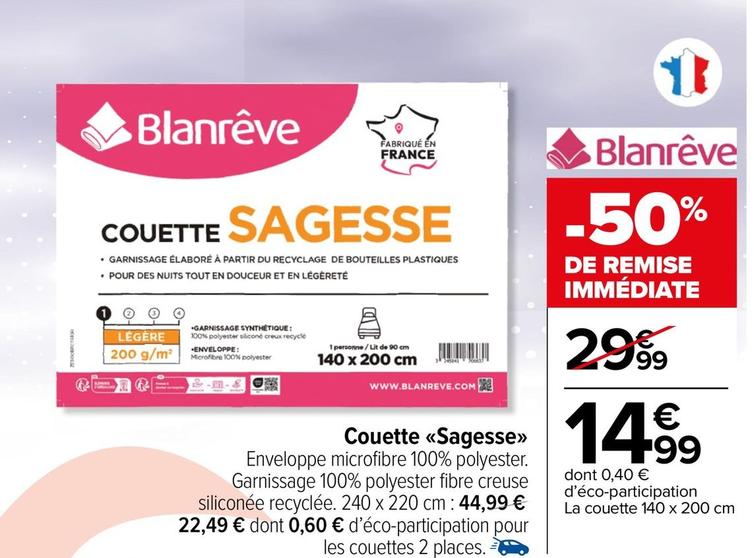 Blanrêve - Couette Sagesse offre à 14,99€ sur Carrefour Market