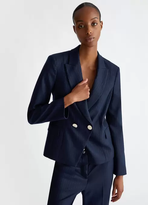 Blazer en flanelle à rayures craie offre à 339,9€ sur Liu Jo