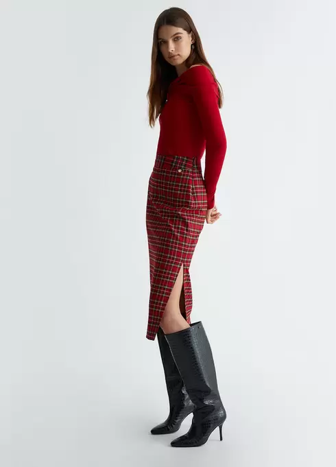 Jupe mi-longue en tartan offre à 189,9€ sur Liu Jo