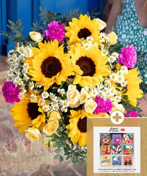 Bouquet Pampelonne et son coffret de 9 carrés de chocolat offre à 44,99€ sur Monceau Fleurs