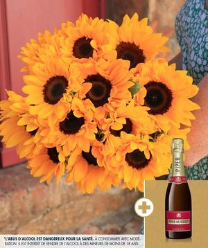 La brassée de Tournesols et sa bouteille de champagne piper-heidseick 37,5CL offre à 39,99€ sur Monceau Fleurs