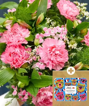 Bouquet du fleuriste pastel simple et son coffret de 12 oursons guimauve offre à 49,99€ sur Monceau Fleurs