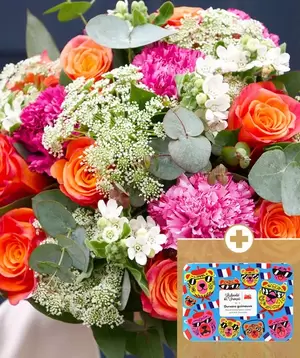 Bouquet du fleuriste Simple Coloré et con coffret de 12 oursons guimauve offre à 44,99€ sur Monceau Fleurs