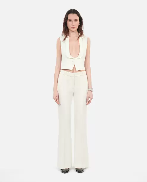 Pantalon tailleur flare en laine écru offre à 245€ sur The Kooples