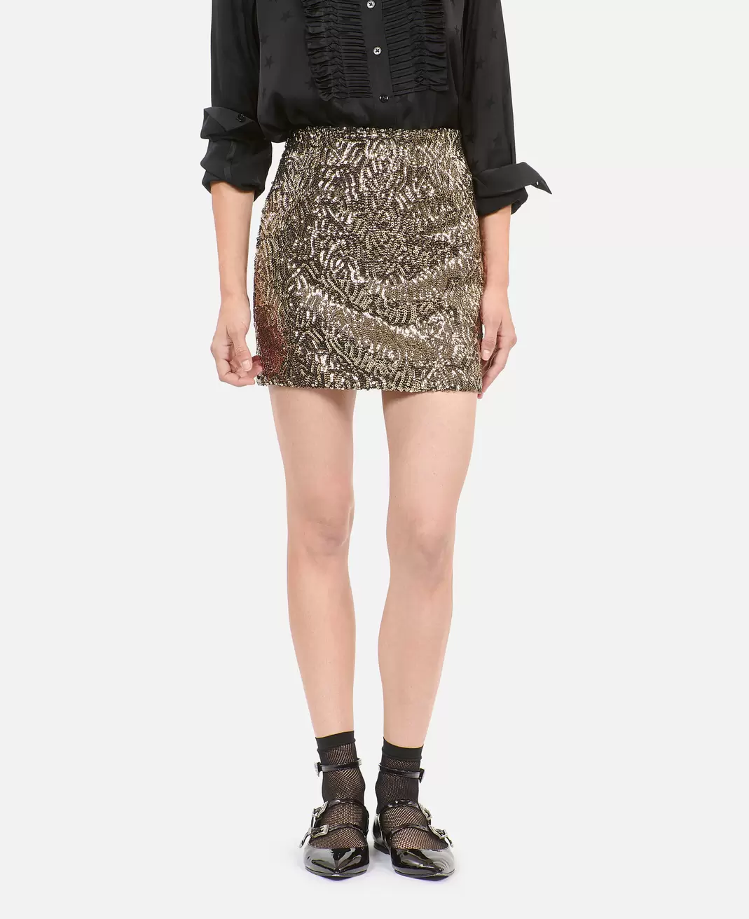 Jupe courte à sequins dorée offre à 105€ sur The Kooples