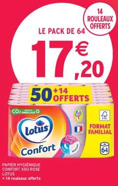 Lotus - Papier Hygiénique Confort Rose offre à 17,2€ sur Intermarché