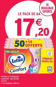 Lotus - Papier Hygiénique Confort X50 Rose offre à 17,2€ sur Intermarché