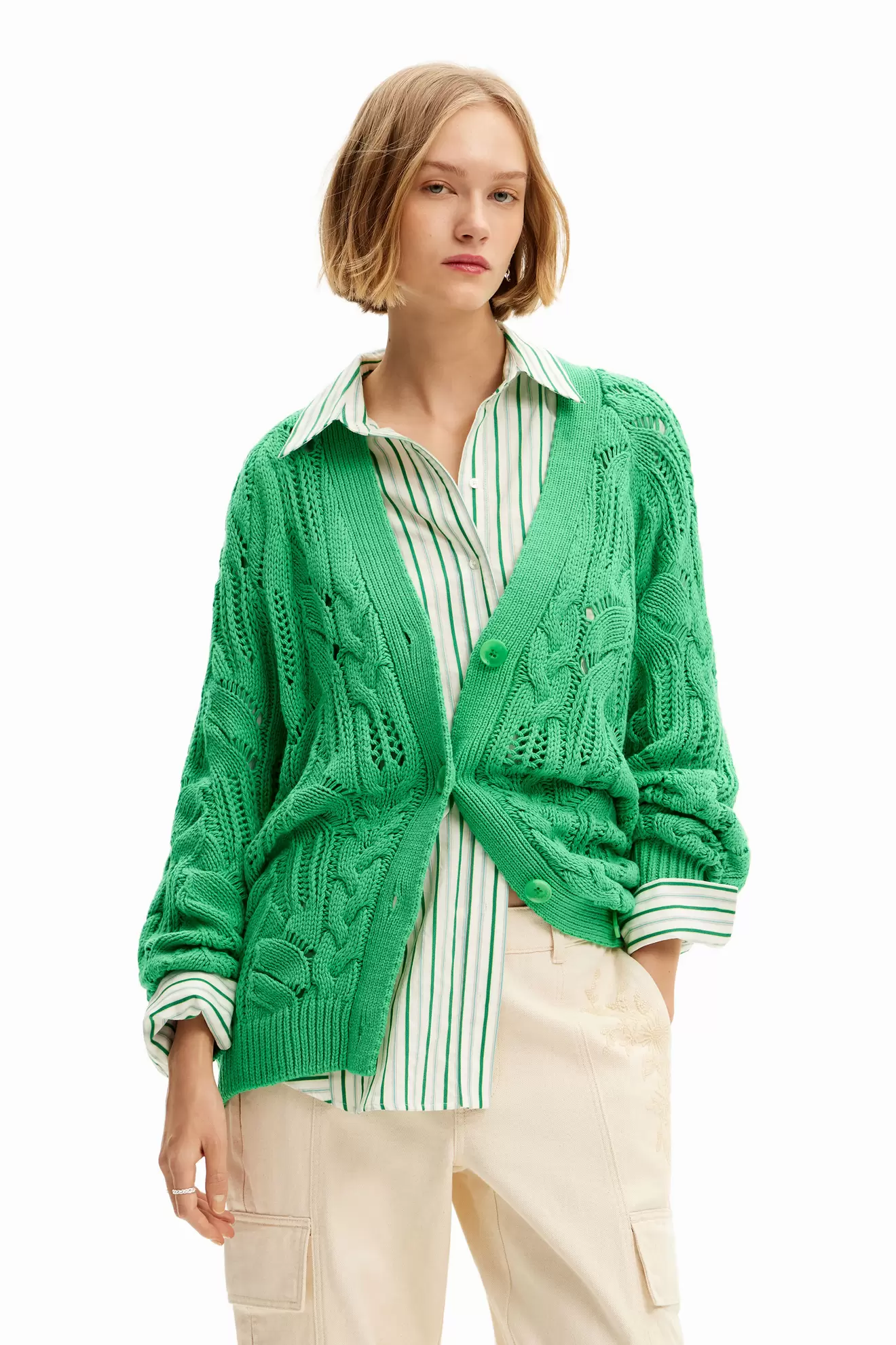 Cardigan oversize motif ajouré offre à 69,5€ sur Desigual