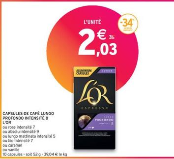 L'or - Capsules De Café Lungo Profondo Intensité 8 offre à 2,03€ sur Intermarché Contact