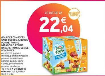 Pom'Potes - Gourdes Compotes Sans Sucres Ajoutés Pomme offre à 22,04€ sur Intermarché Hyper