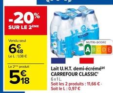 Carrefour - U.H.T.Lait Demi-Ecrémé  offre à 6,48€ sur Carrefour