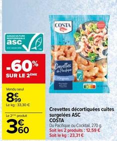 Costa - Crevettes Décortiquées Cuites Surgelées ASC offre à 8,99€ sur Carrefour