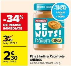 Andros - Pâte À Tartiner Cacahuète offre à 2,3€ sur Carrefour