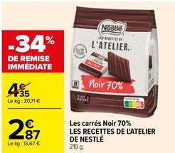 Nestle - Les Carres Noir 70% Les Recettes De L'atelier  offre à 2,87€ sur Carrefour