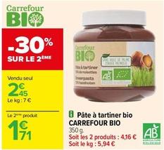 Carrefour - Pâte À Tartiner Bio offre à 2,45€ sur Carrefour