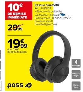 Poss - Casque Bluetooth Réf.: JY-BN503 offre à 19,99€ sur Carrefour
