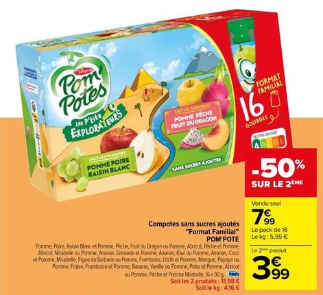 Materne - Compotes Sans Sucres Ajoutes "Format Familial" Pom'Pote offre à 7,99€ sur Carrefour