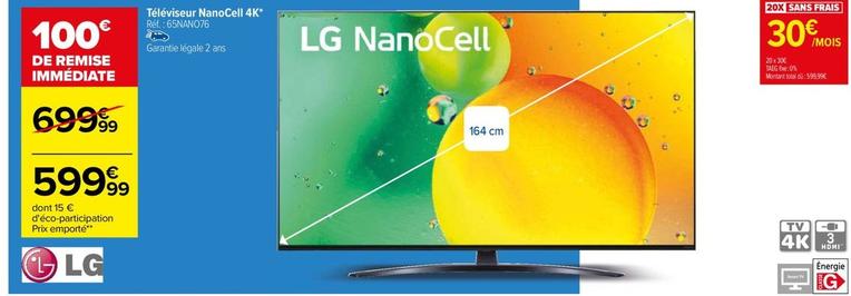 Lg - Téléviseur Nanocell 4K 65NANO76 offre à 599,99€ sur Carrefour